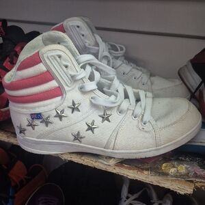 COOGI White and Pink High-Top Sneakers with Star Accents